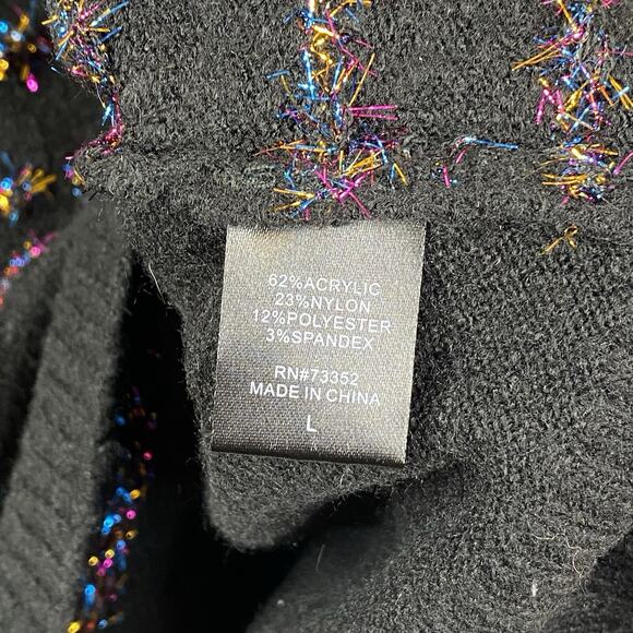 Tribekka 44 Sweater Womens Large Pullover Black Fuzzy Multicolor Artsy Stretch - Picture 7 of 9